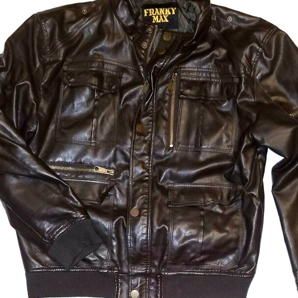 Franky Max Faux Leather Bomber Jacket | Brown | XL